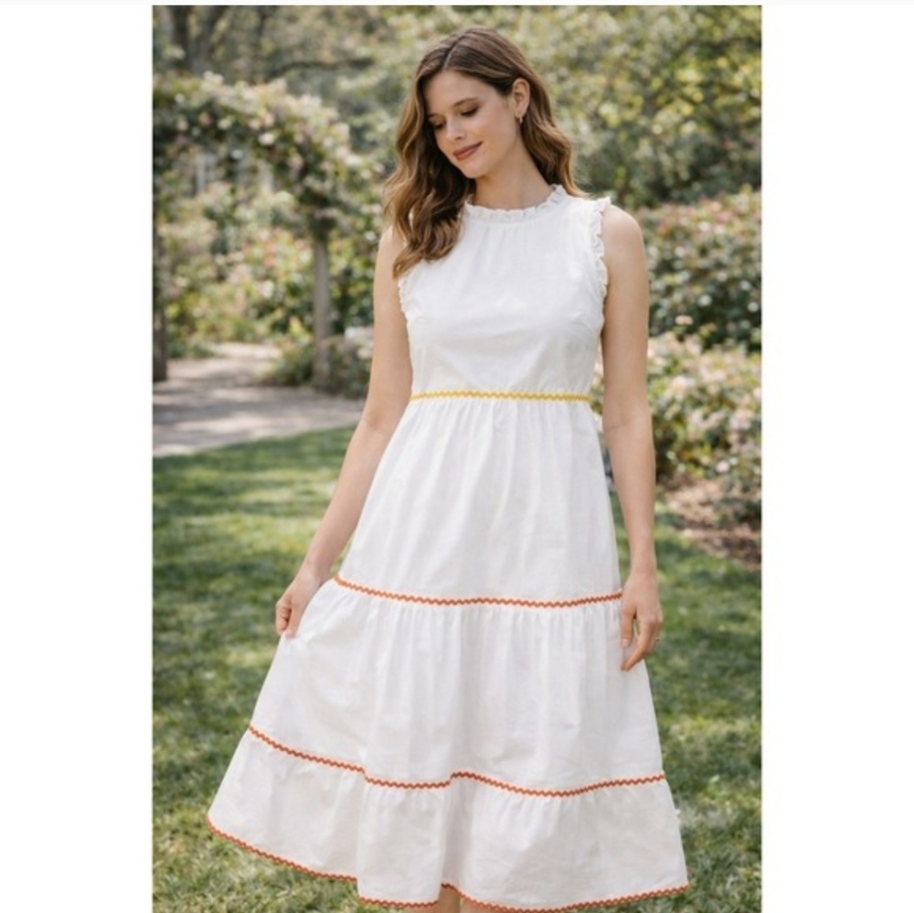 J. Crew Factory White Tiered Midi Ruffle Dress Size 6 Womens#101